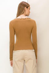 classic layering long sleeve top - pale brown