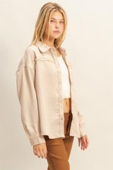 route 66 frayed detail shacket- beige