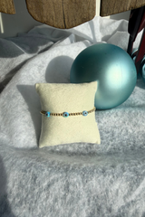 triple evil eye gold filled bracelet- azure