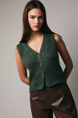 holly green button down vest