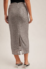 metallic magic sequin midi skirt