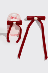 Kitsch Holiday Velvet & Gemstone Bow Hair Clip