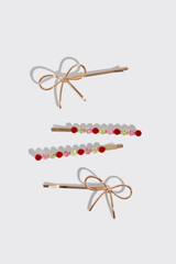 Kitsch Holiday Gemstone and Bow Bobby Pins 4pc Set