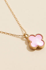 single clover charm necklace - pink