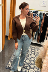 chic gold button cardigan - chocolate