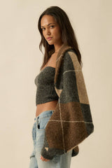 argyle jacquard-knit shrug cardigan