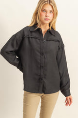 route 66 frayed detail shacket- black