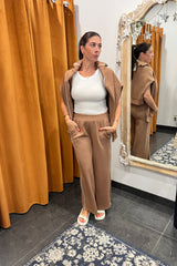 toffee cloud fleece wide leg pants