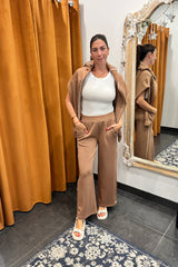 toffee cloud fleece wide leg pants