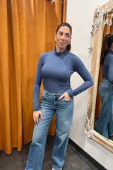 always sleek turtleneck top- dusty navy