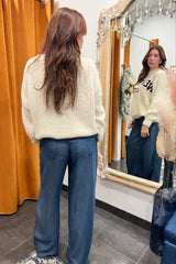 dark denim tencel wide leg trousers