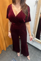 red velvet teddy v-neck jumpsuit