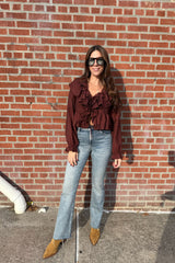 brown rancher ruffle blouse