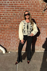 wavy ribbed knit flare pants