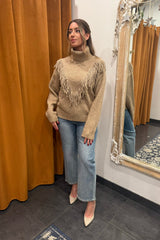 toasted almond fringe turtleneck sweater