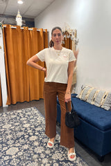 chestnut straight leg twill pants