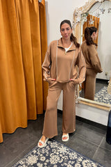 toffee cloud fleece quarter zip sweater
