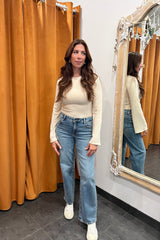 cream ribbed long sleeve top