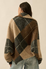 argyle jacquard-knit shrug cardigan