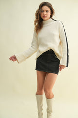 cold contrast mock neck sweater