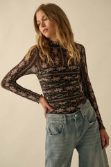 coachella mesh ruched mock-neck bodysuit