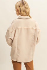 route 66 frayed detail shacket- beige