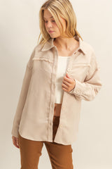 route 66 frayed detail shacket- beige
