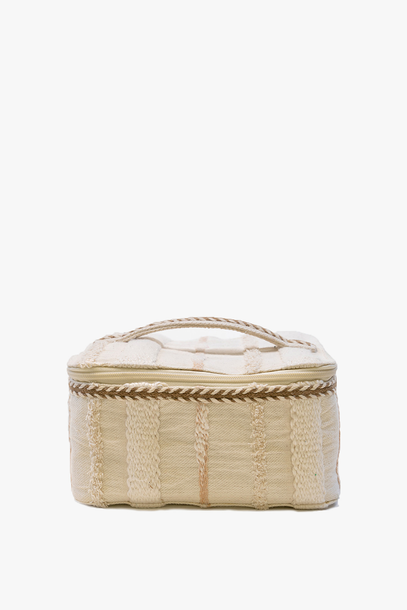 Fiona Cotton Cosmetic Case: Beige/White