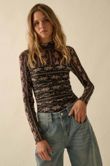 coachella mesh ruched mock-neck bodysuit