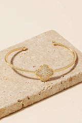 Gold Pave Clover Open Cuff Bracelet