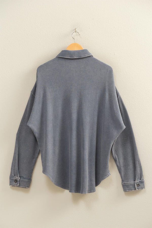 oversized mineral wash shacket - dusty navy