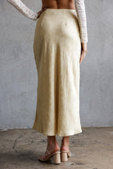 honey mustard satin midi skirt
