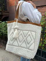 fall things woven tote - cream