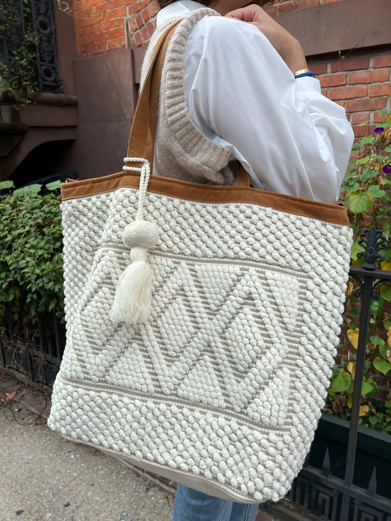 fall things woven tote - cream