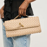 nude woven top handle crossbody bag