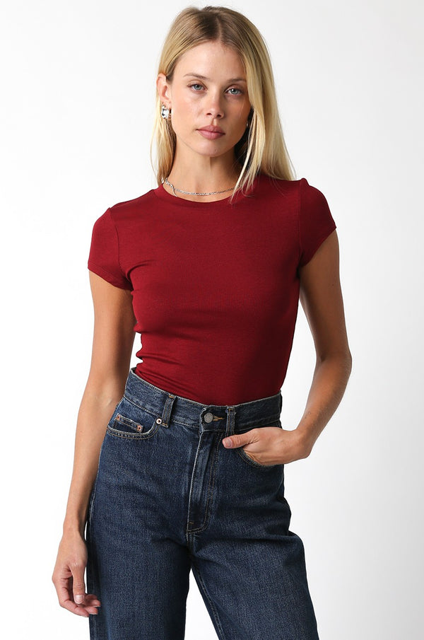 second skin ribbed short sleeve - scarlet