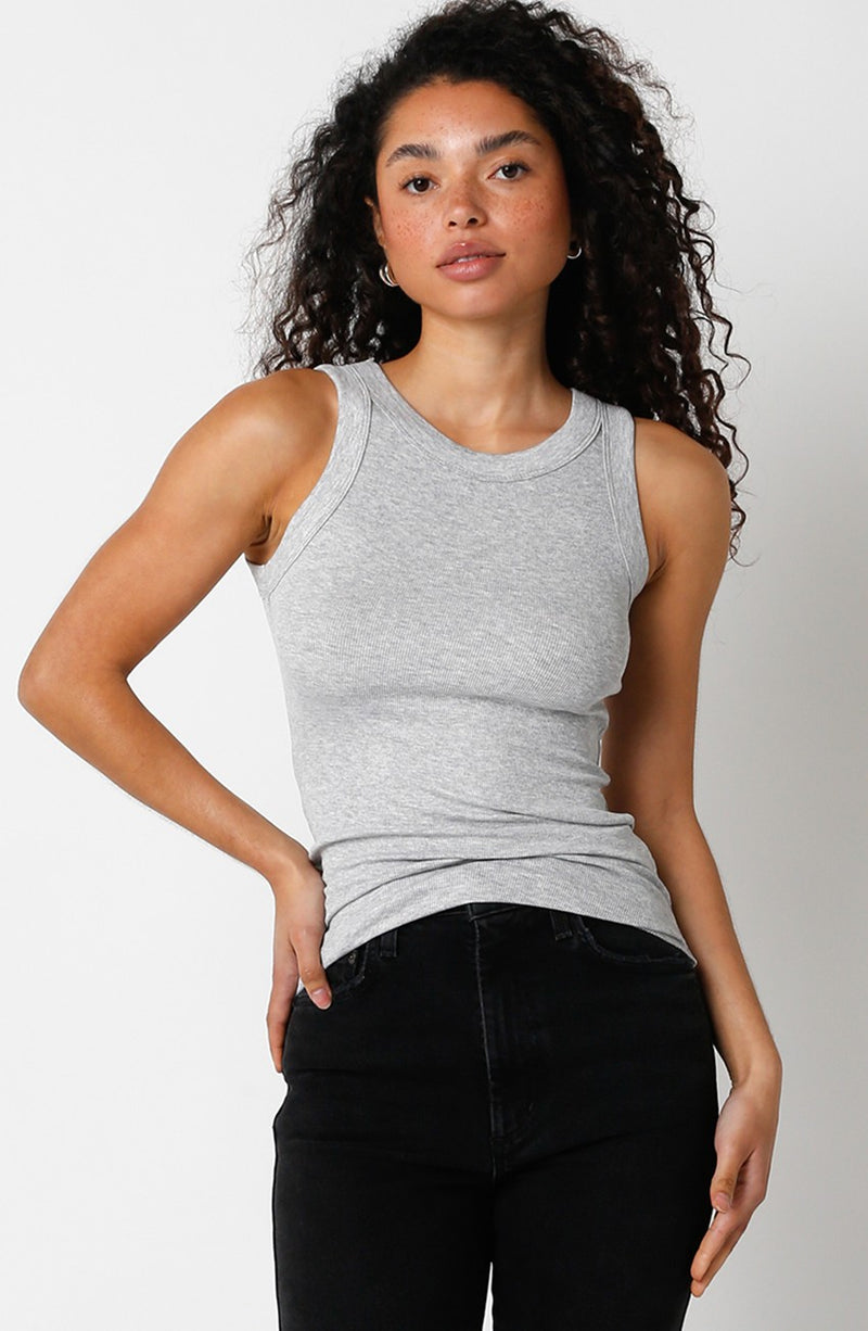 second skin ribbed tank top - heather grey