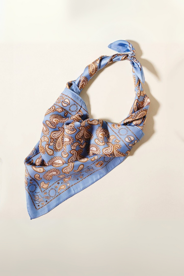 Classic Paisley Satin Bandana- Blue