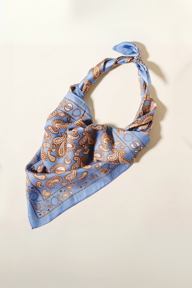 Classic Paisley Satin Bandana- Blue