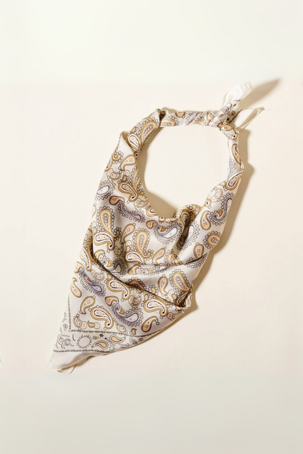 Classic Paisley Satin Bandana- Beige