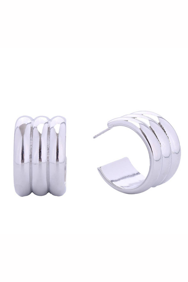 3 city rings stud earrings - White Gold