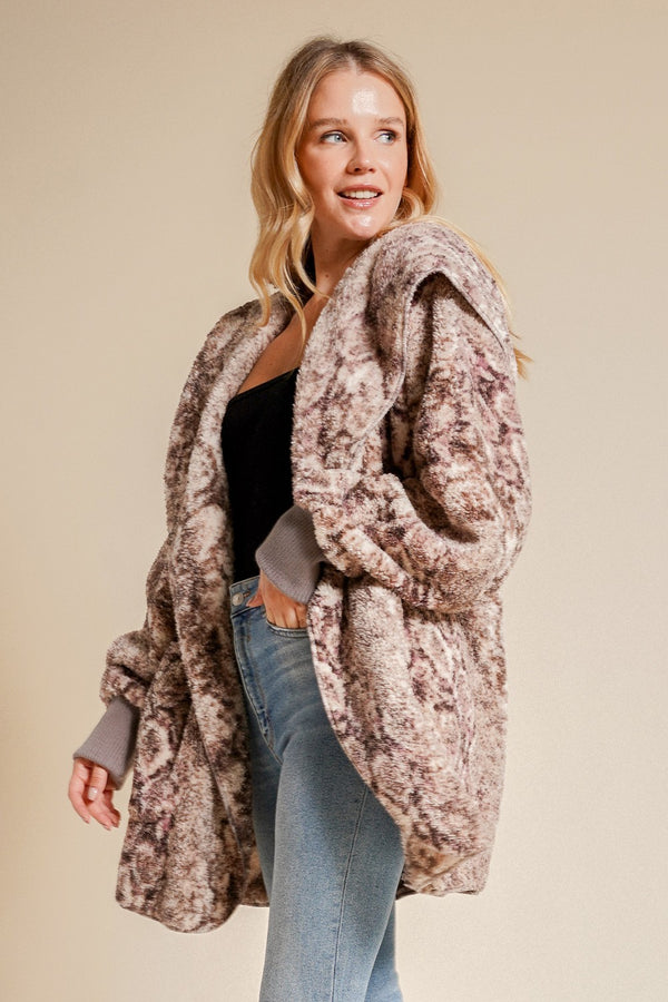 oh so soft hooded sherpa jacket - snake skin