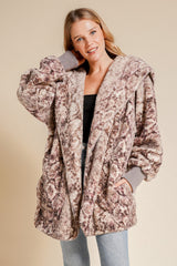 oh so soft hooded sherpa jacket - snake skin