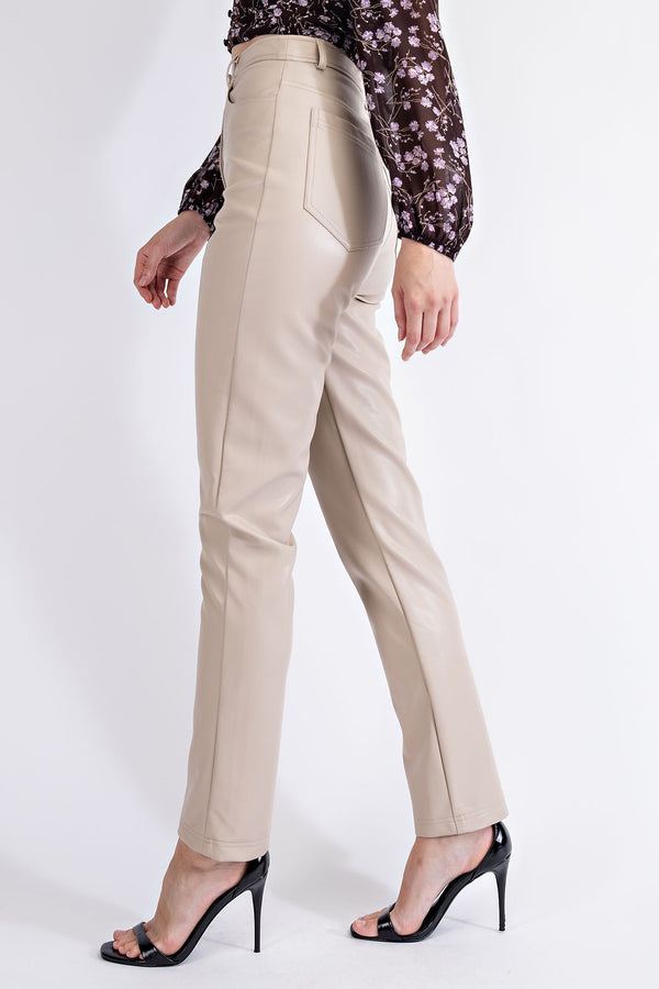 cream faux leather pant