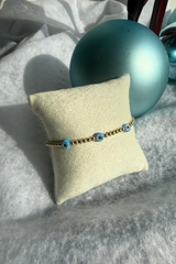 triple evil eye gold filled bracelet- azure
