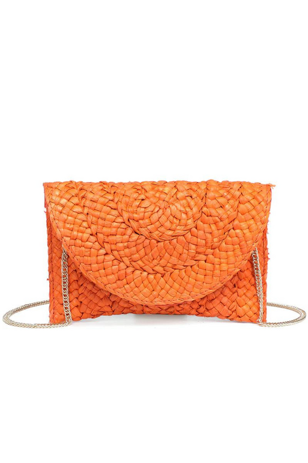 orange raffia chain crossbody