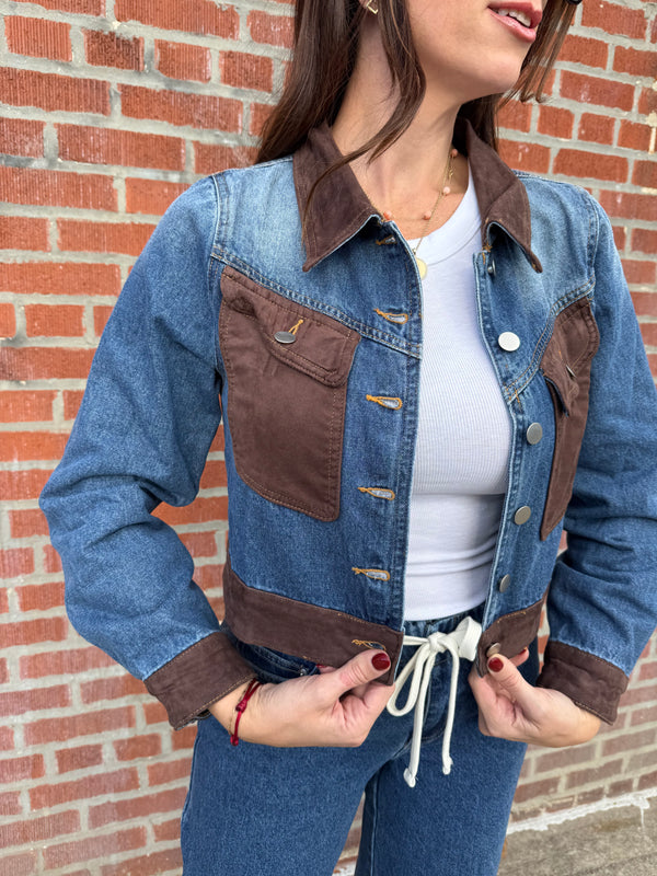 country lines suede contrast denim jacket