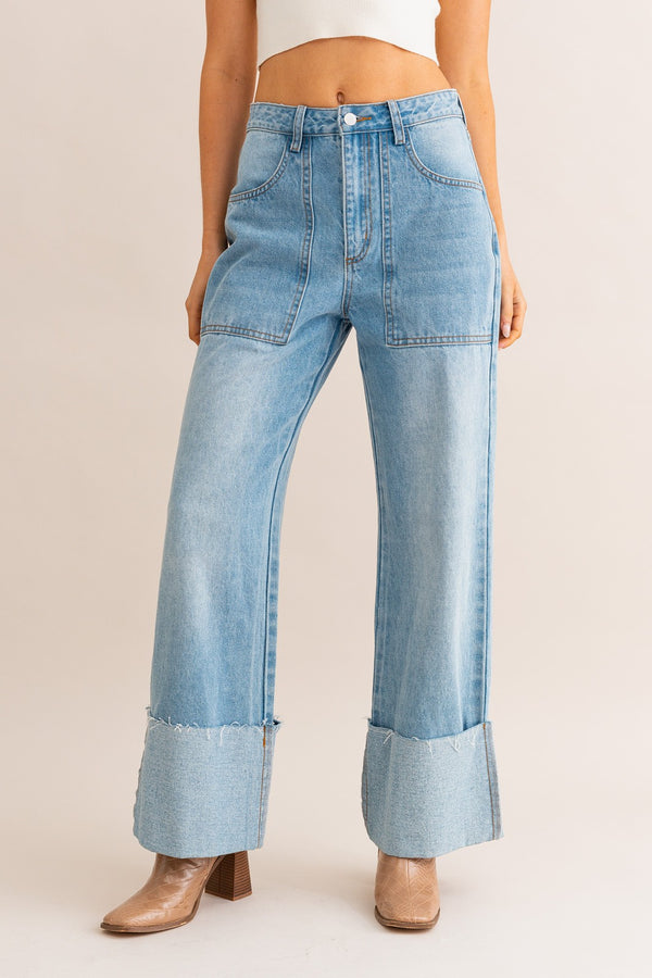 new classic raw hem cuffed jeans