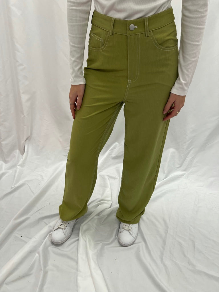 it girl green contrast stitch pants