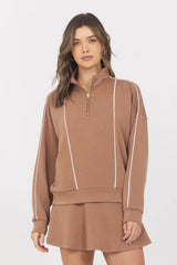 toffee cloud fleece quarter zip sweater